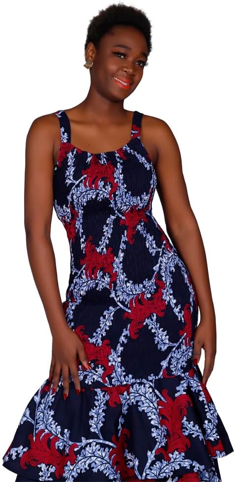 XIAOHUAGUA Women African Print Dress Halter Sleeveless Bodycon Smocked Dresses Dashiki Sexy Long Mermaid Wedding Dress