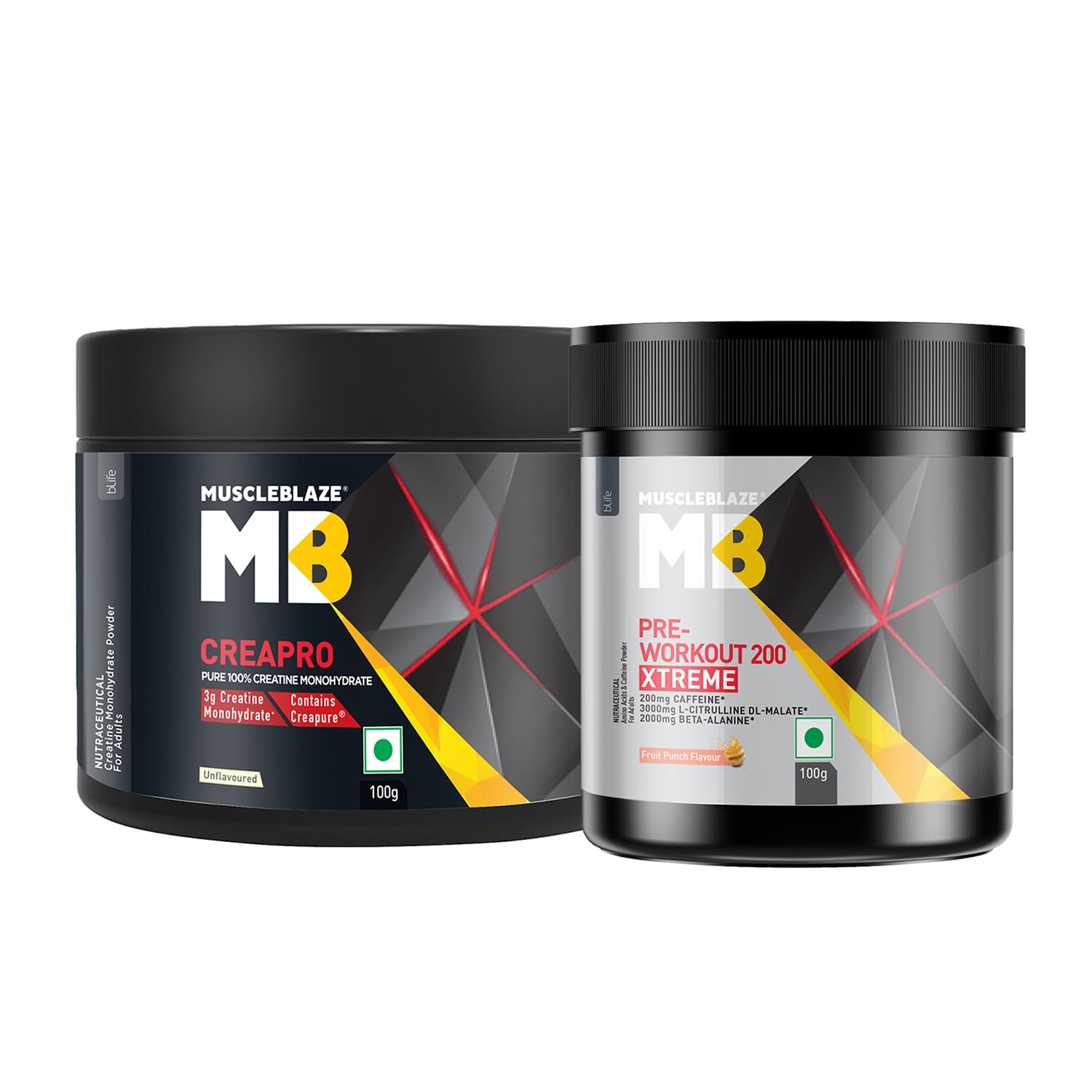 MuscleBlaze Creapro Creatine Monohydrate With Creapure Powder(Unflavoured, 33 Servings, 100G)& Pre Workout 200 Xtreme(Fruit Punch, 15 Servings, 100G)| Combo Pack (B0BSV7FZRM) Amazon Price History, Amazon Price Tracker