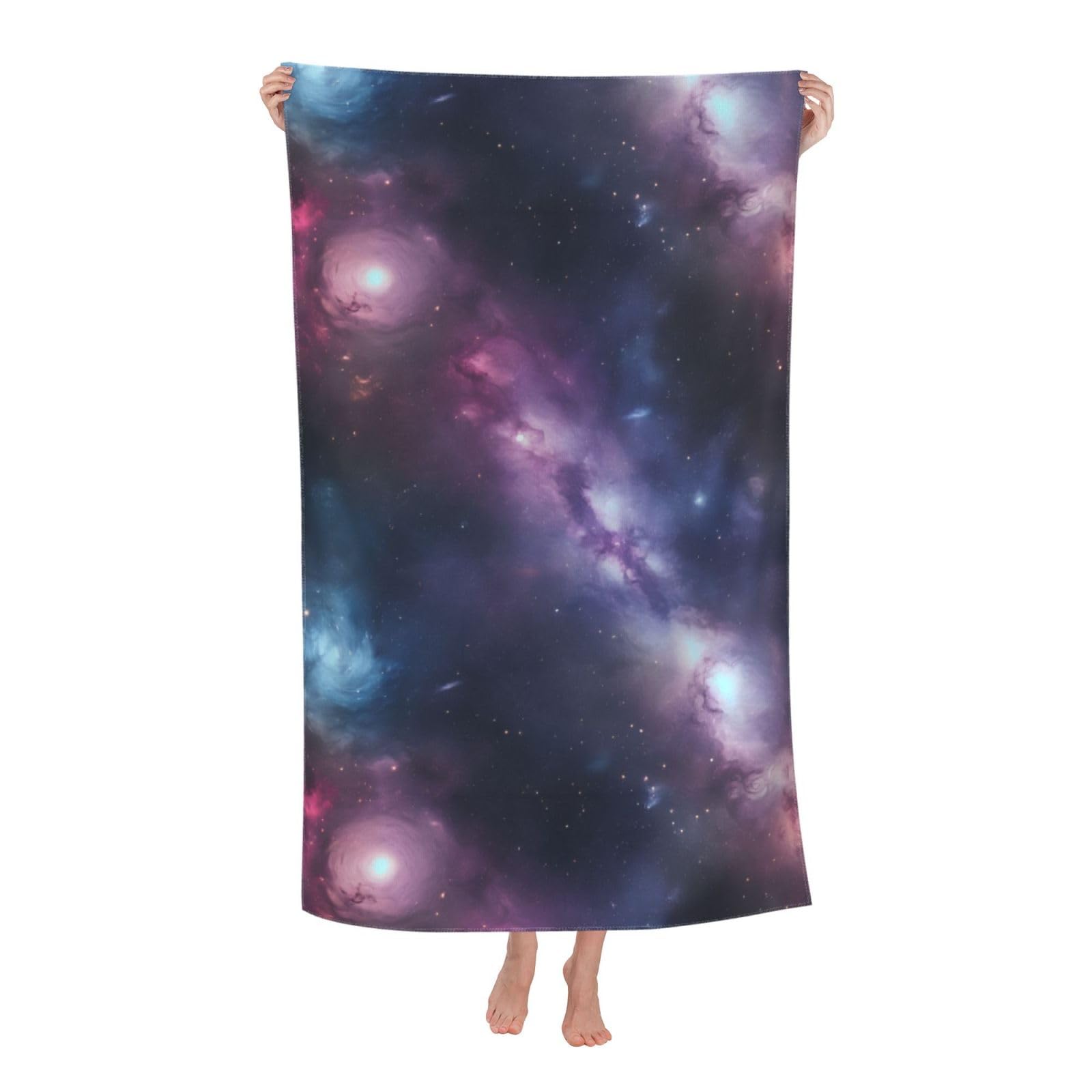 Pojknbv White Galaxy Print Oversized Adult Beach Towel Quick-Dry Comfortable Lightweight Travel Pool Camping