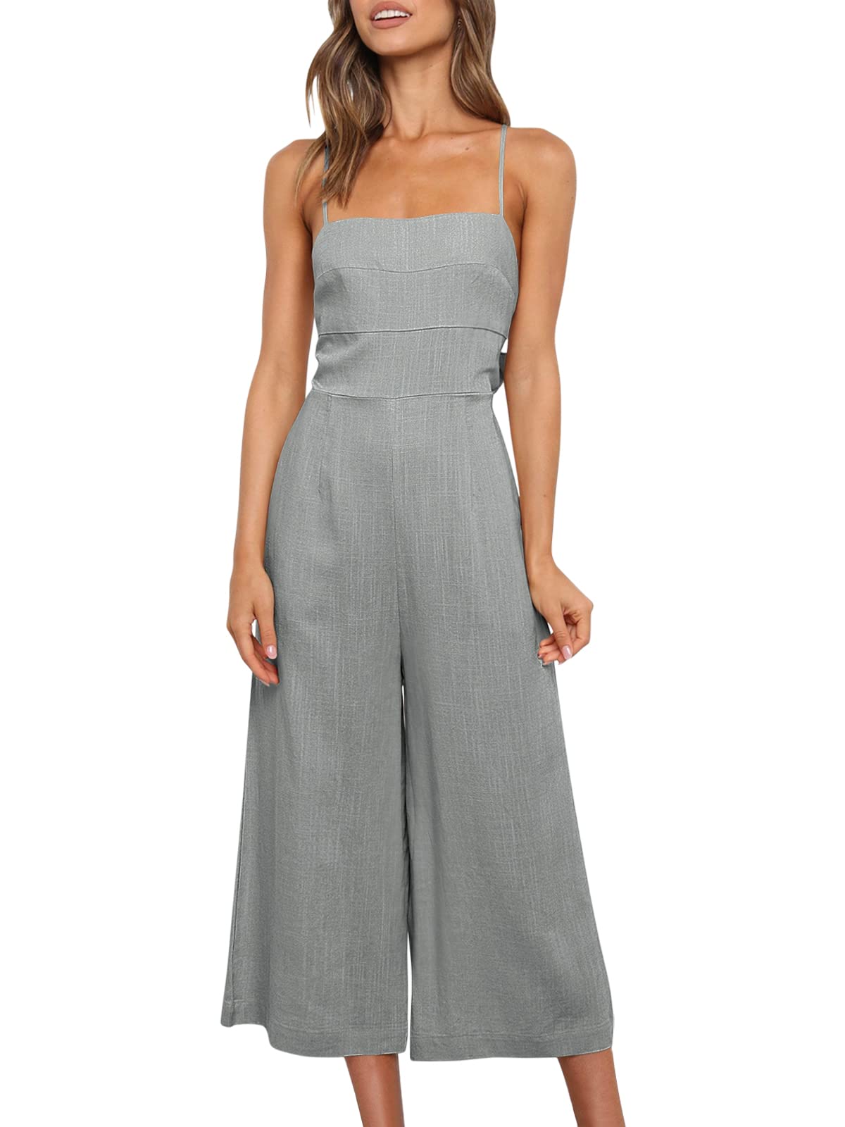 ANRABESSWomen's Summer Spaghetti Strap Tie Back Sleeveless Dressy High Waist Wide Leg Jumpsuit Rompers Pockets