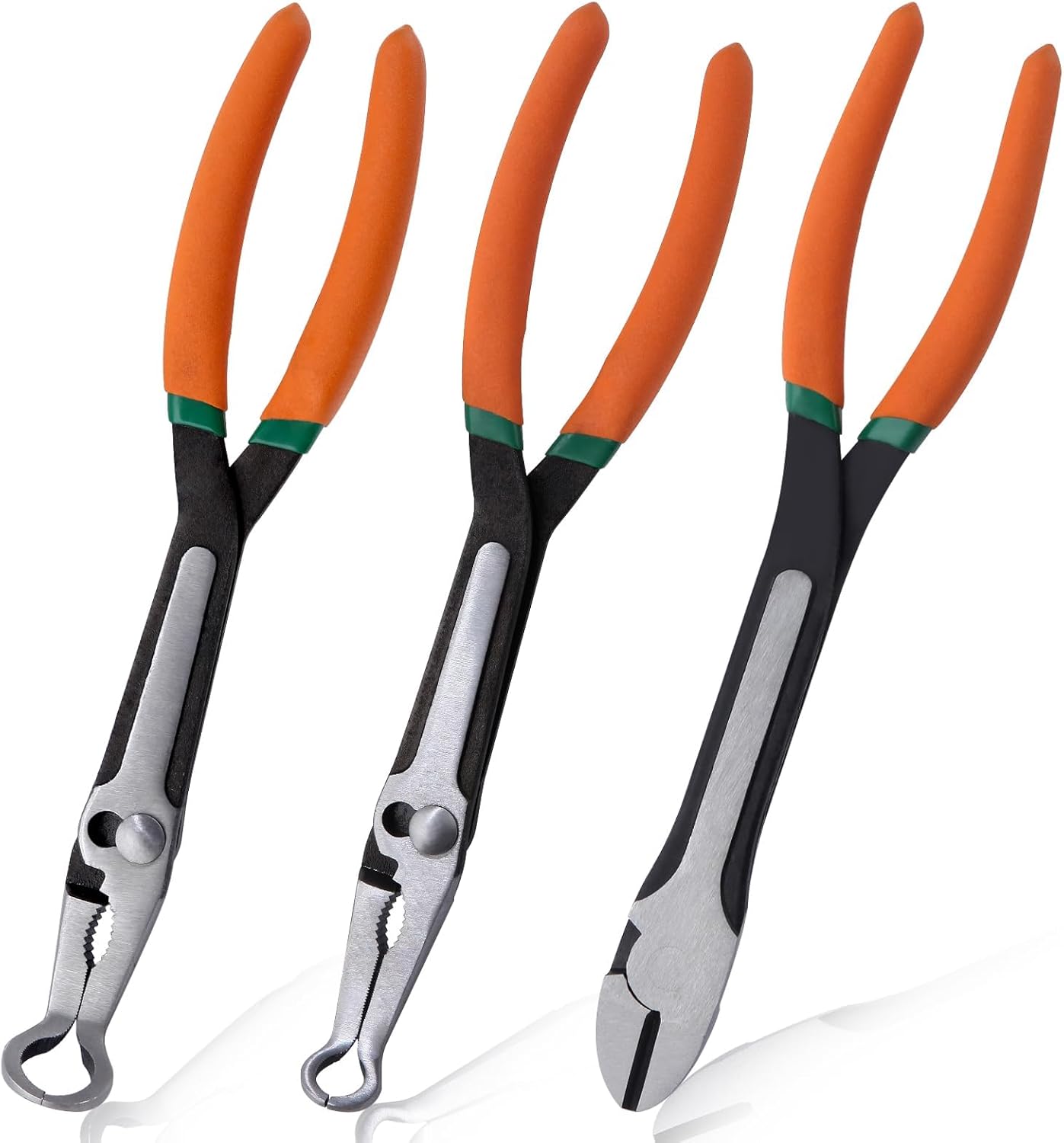 SPEEDWOX 3-Piece 11-Inch Long Reach Hose Ring Pliers - 1/2" & 3/4" Diameter Spark Plug Wire Removal Pliers - Heavy Duty Adjustable Hose Gripper for Car in Narrow Space