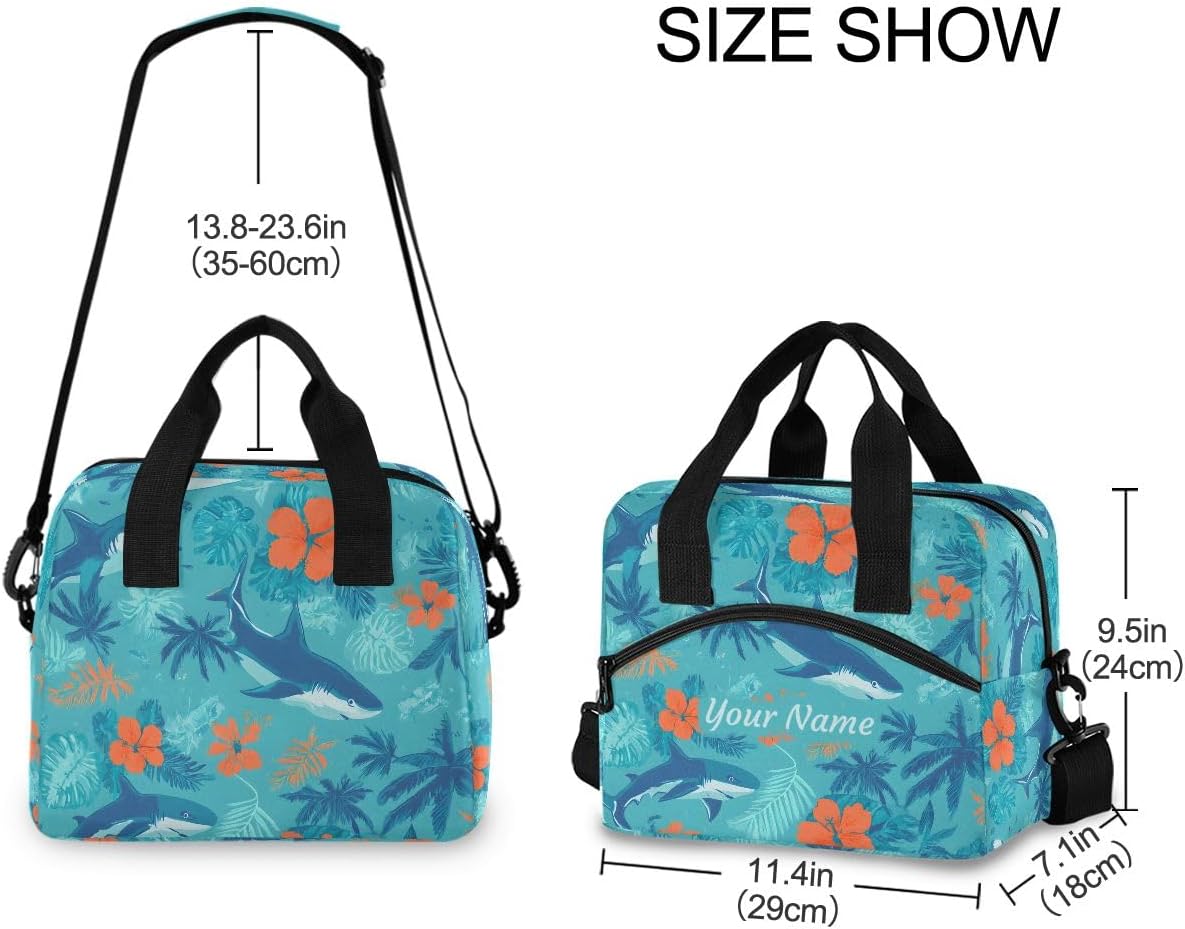 ALAZA Name Personalized Cute Sharks Lunch Bags for Women Leakproof Crossbody Lunch Bag with Shoulder Strap lunch Box Purse Cooler Bag Customized