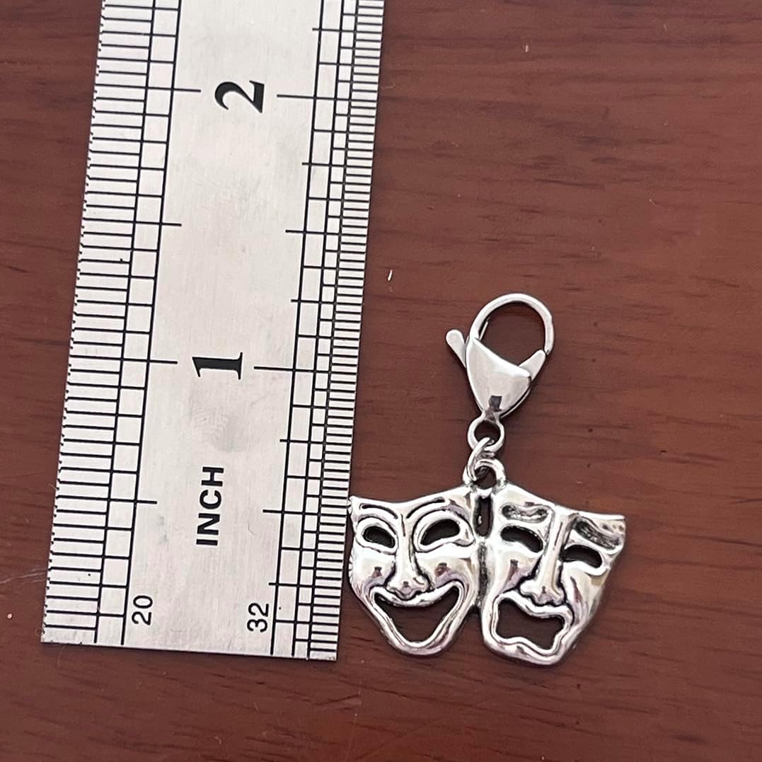 AMOBESTER Comedy & Tragedy Mask Clip on Charms Clasp Jewelry for Women Friend