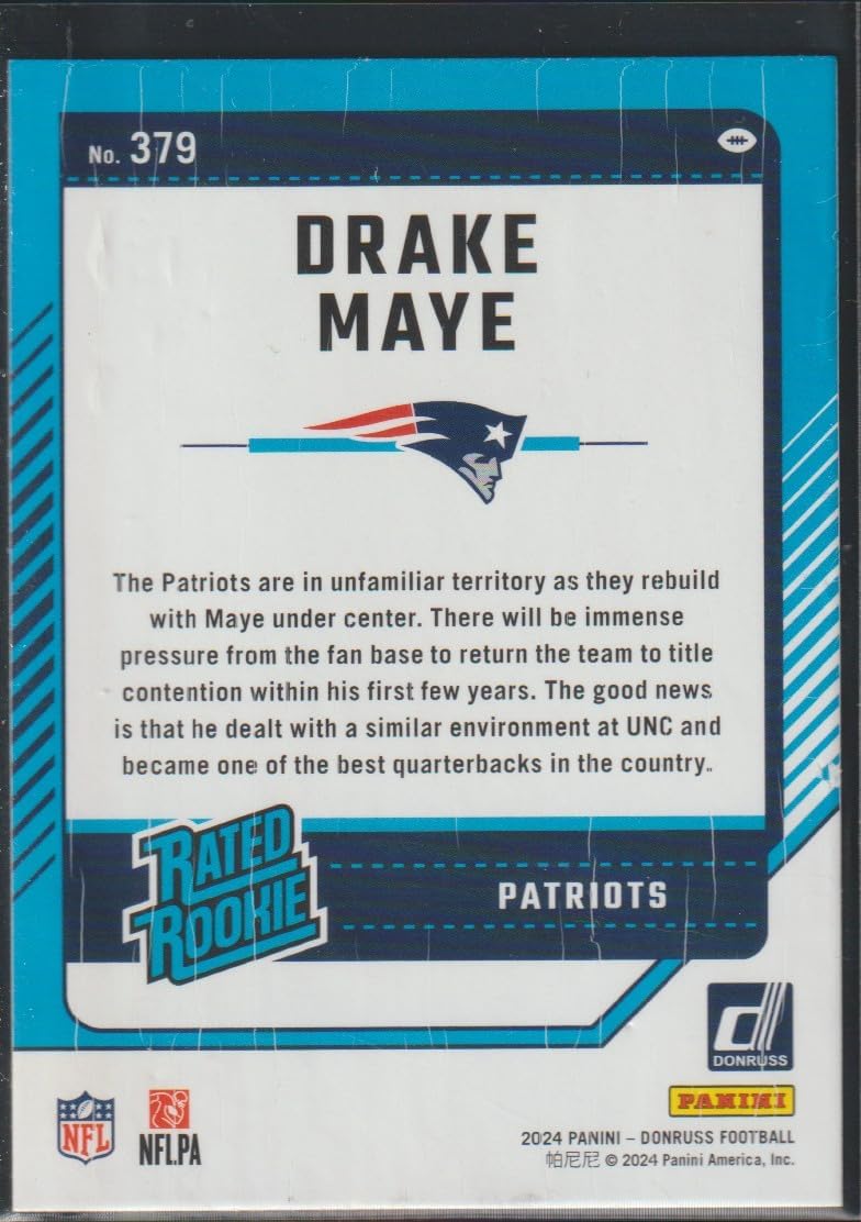 2024 Donruss Drake Maye Patriots Rated Rookie Football Card