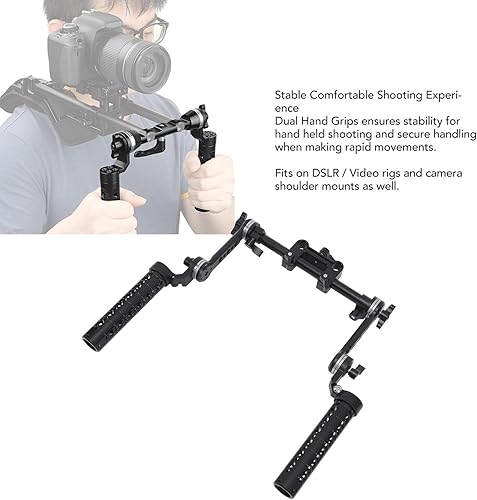 Miniatura 2 de Juego de mango de roseta universal de 0.591 in para plataformas de montaje en hombro para cámara de video DSLR, con sistema de mango doble