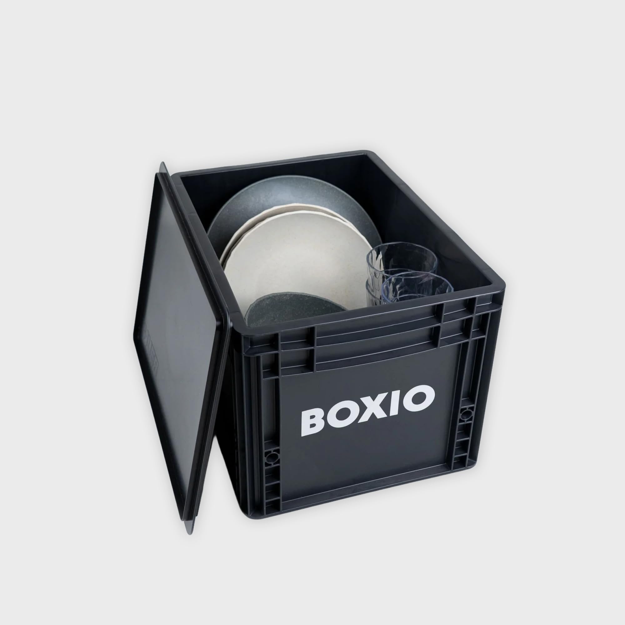 BOXIO – SOLO: 3x Aufbewahrungsbox mit Deckel – Eurobox 40x30 x 28 cm – perfekte Plastikbox Transportkiste aus Kunstoff für Camping, Boot, Keller oder Garten - stapelbar mit anderen Euroboxen
