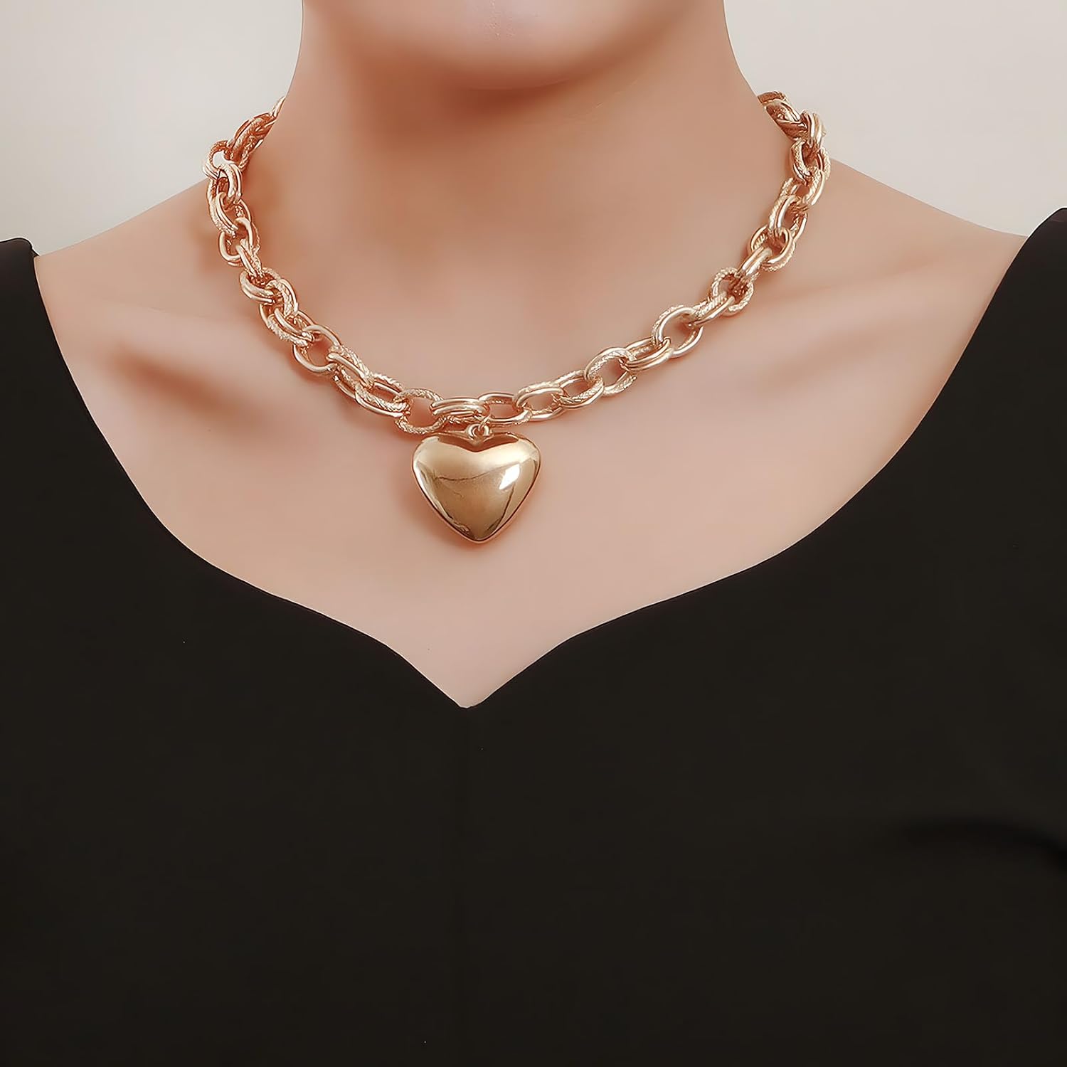 Chunky Heart Pendant Necklace for Women Love Thick Chain Choker Necklaces Jewelry - Image 3