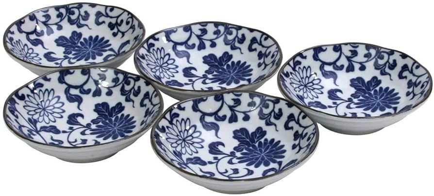 Amazon.co.jp: 美濃焼 染付菊唐草多用鉢揃(5客組) : ホーム