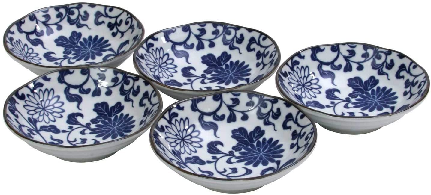 Amazon.co.jp: 美濃焼 染付菊唐草多用鉢揃(5客組) : ホーム