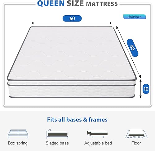 Miniatura 2 de BLKMTY Colchón tamaño individual de 10 pulgadas, colchón de resortes interiores con colchón de espuma de alta densidad, colchón de resortes