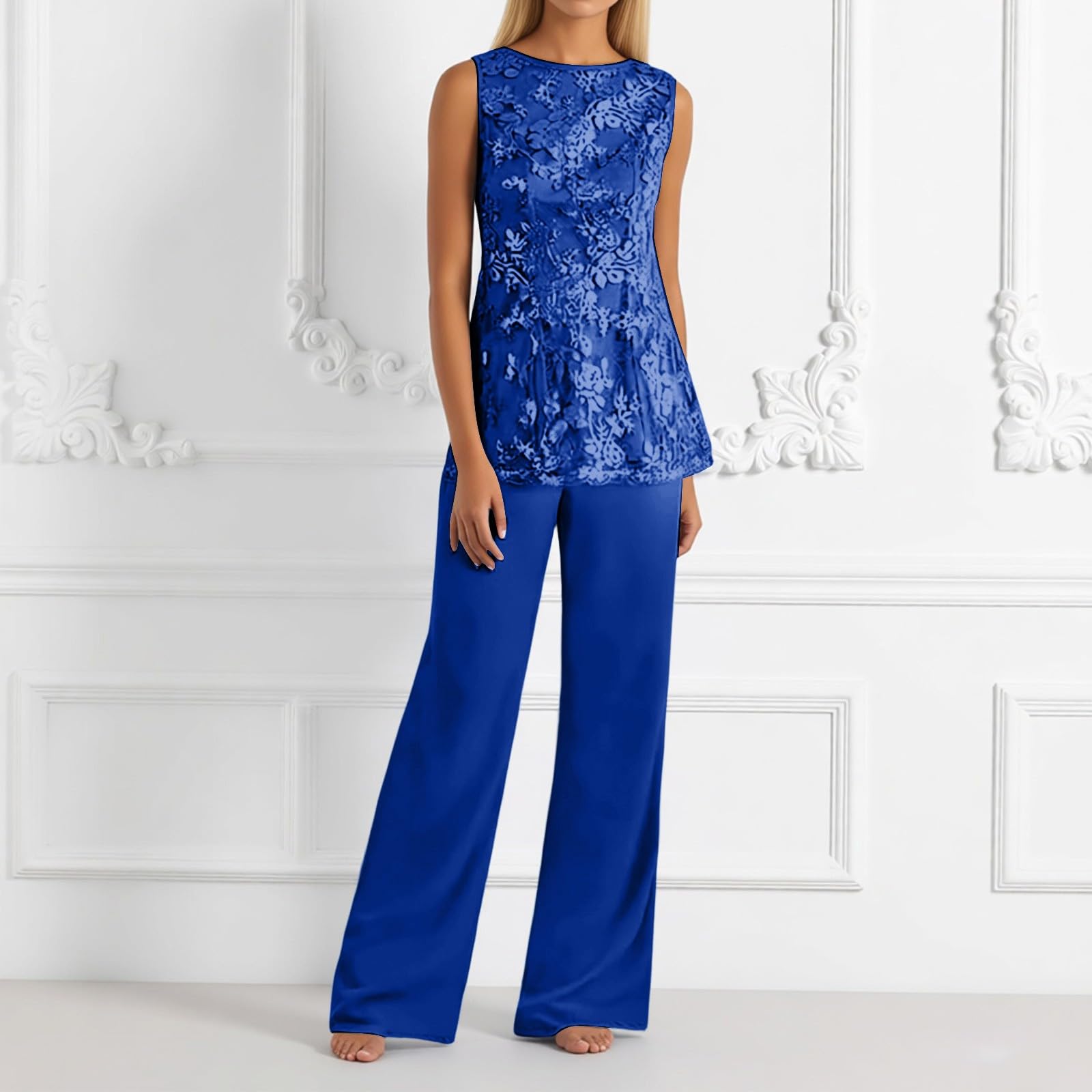 Ensemble Femme 3 Pièces Chic et Élégant Grande Taille, Haut à Manches 3/4, Pantalon Ample et Cardigan Assorti, Grande Taille Tenue de Mariage et Cérémonie