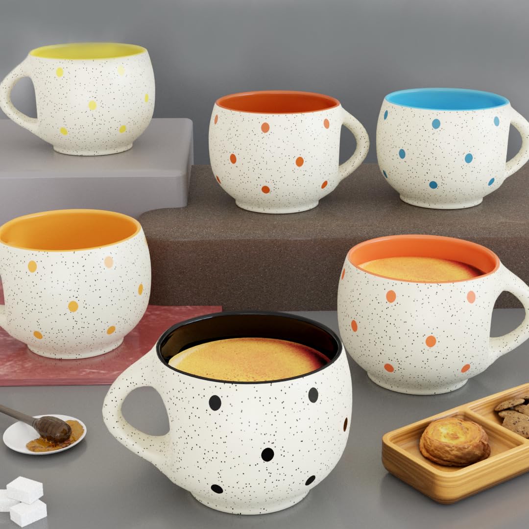 The Earth Store Ceramic White Multicolor Pari Round Dot Microwave Safe Chai/Tea Cups Serving Tea Mugs, Set Best Gift for Friends, Anniversary, Birthday (Set of 6) (B08YX59G1K) Amazon Price History, Amazon Price Tracker