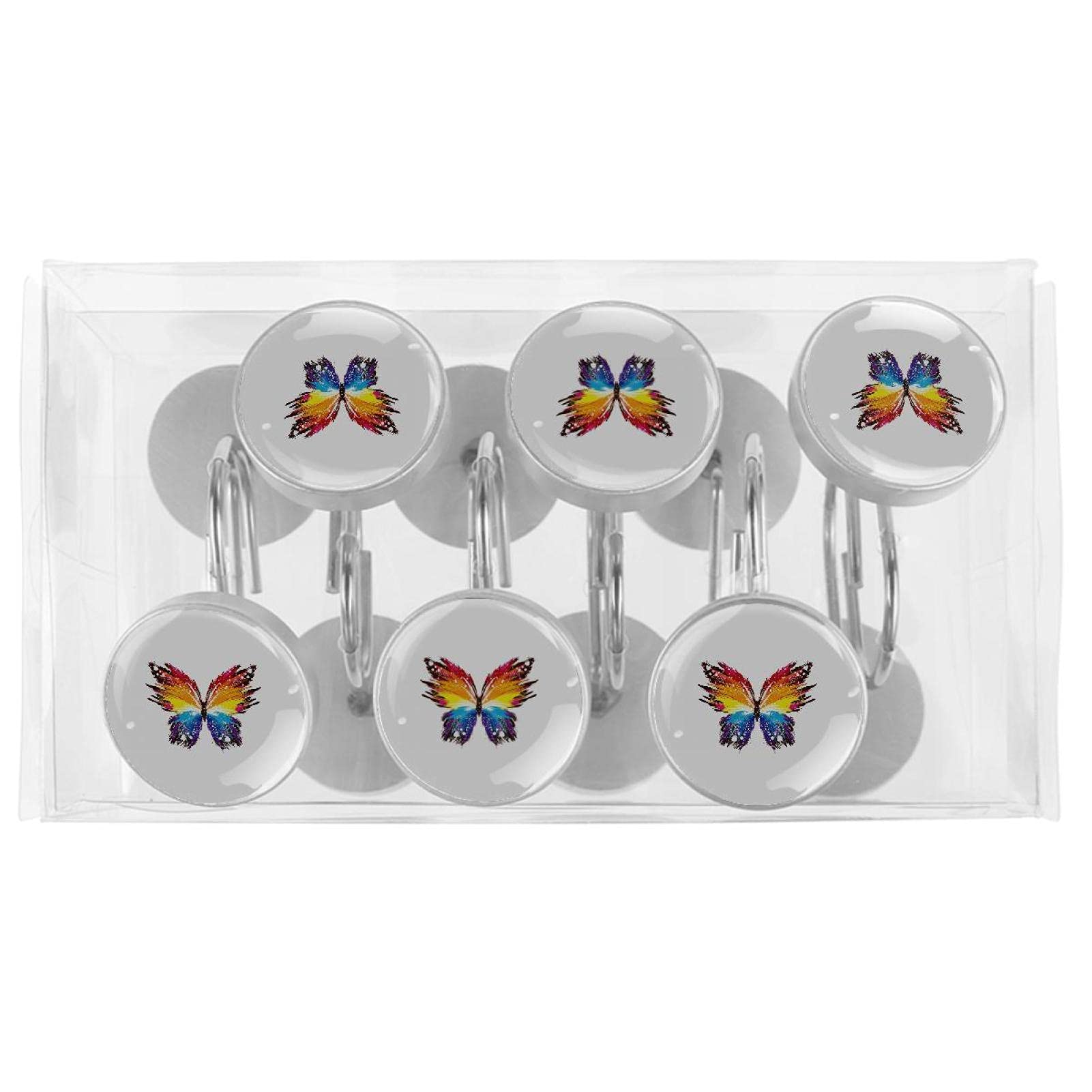 Ganci per tenda da doccia con fiori a farfalla, in acciaio inossidabile, vetro, resina, set di 12 anelli per tenda da doccia, 3,7 x 3,7 cm