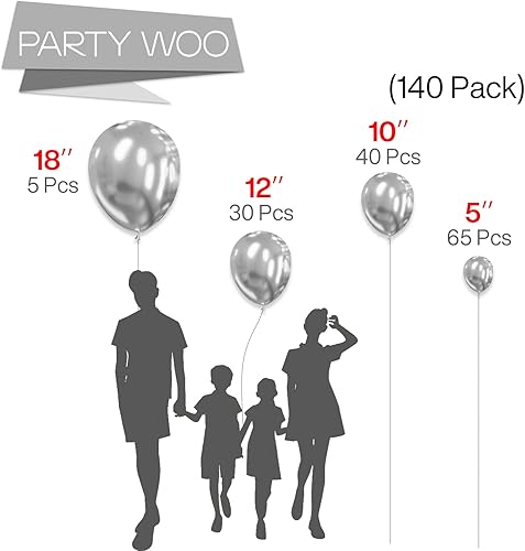 Miniatura 5 de PartyWoo Globos plateados de discoteca 6 piezas y globos plateados metálicos, 140 piezas