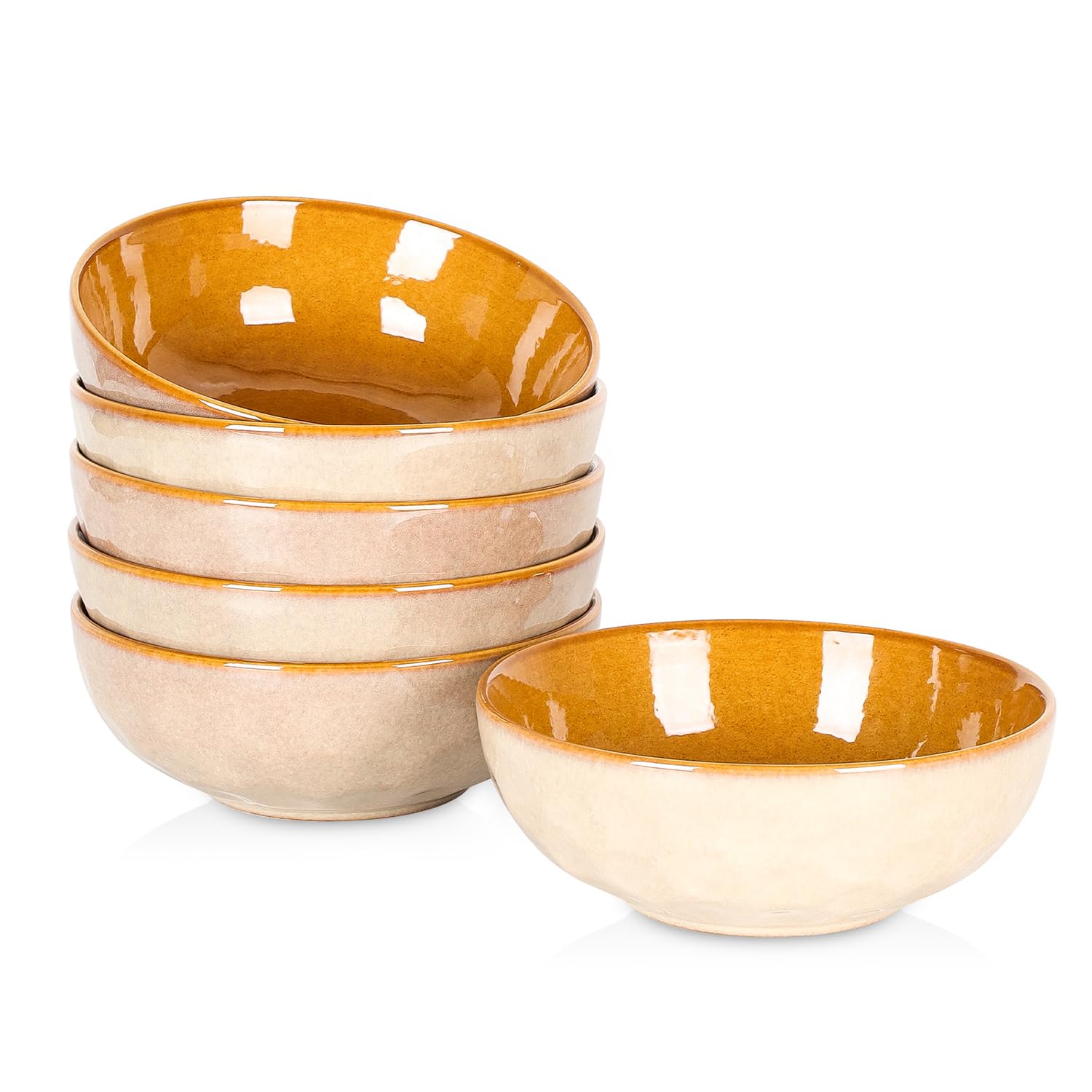 vicrays Ceramic Salad Bowls Set for Kitchen, Serving - 32 Ounce Soup Bowls, Pasta Bowls, Chip Resistant, Dishwasher Microwave Safe, Large, Fluted, stoneware, Set of 6 (Beige) — image 1