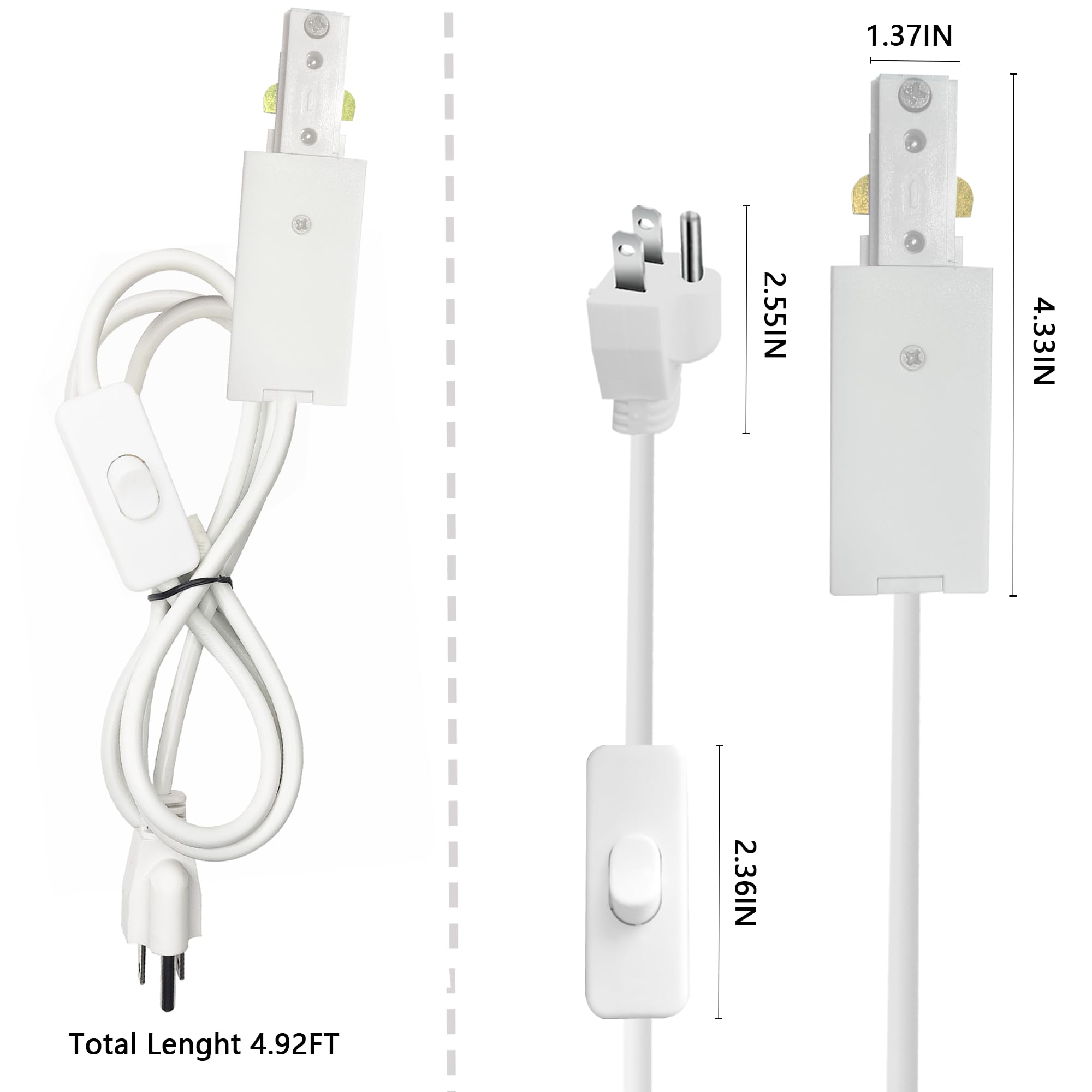 H Track Live End Cord Kit - 13ft Plug-in Power Cord With ON/OFF Switch, Live & Dead End Connectors, Black