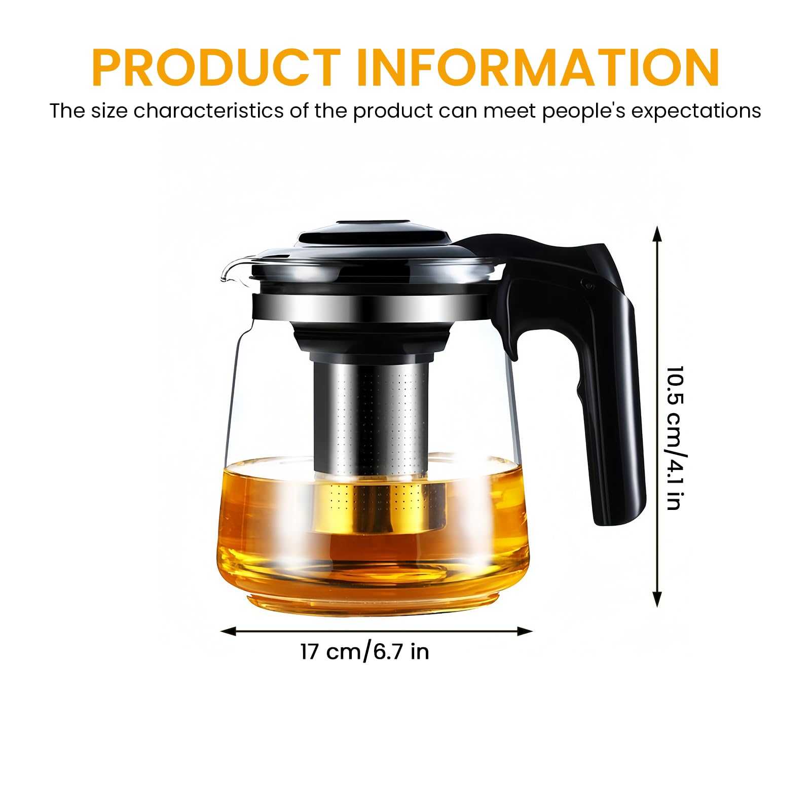 Teiera in vetro con filtro da 1,5 litri, vetro borosilicato resistente al calore, trasparente, ideale per cucina e casa