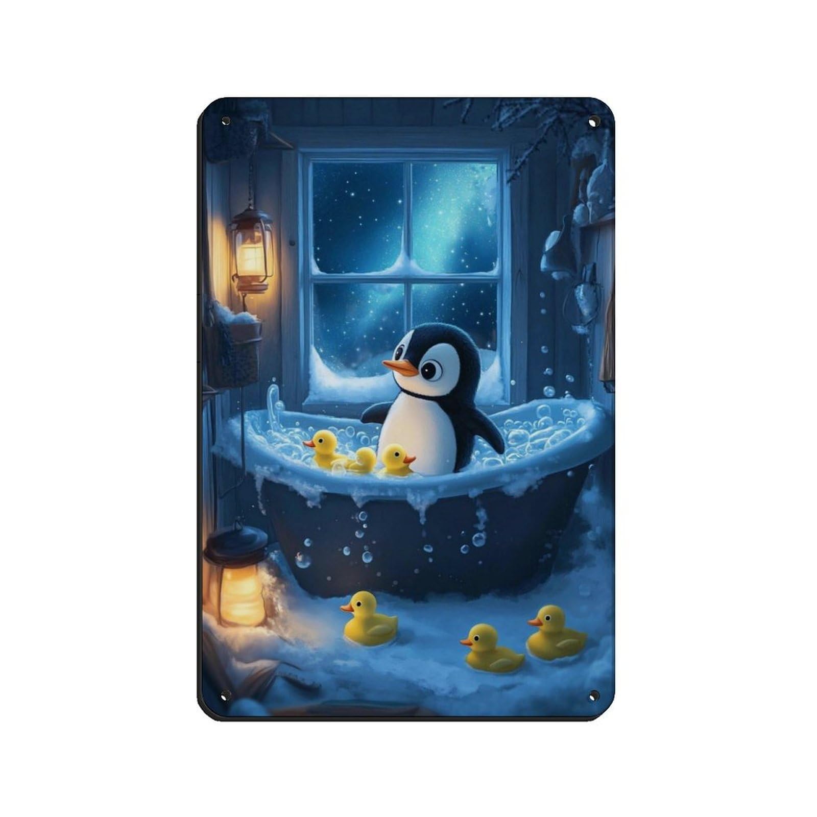 Lxwnze 20L X 30W Cm Cute Penguin In Bathtub With Rubber Ducks Tin Sign Vintage Metal Pub Club Cafe Bar Home Wall Art Decoration Poster Retro 8X12inch(20X30cm)