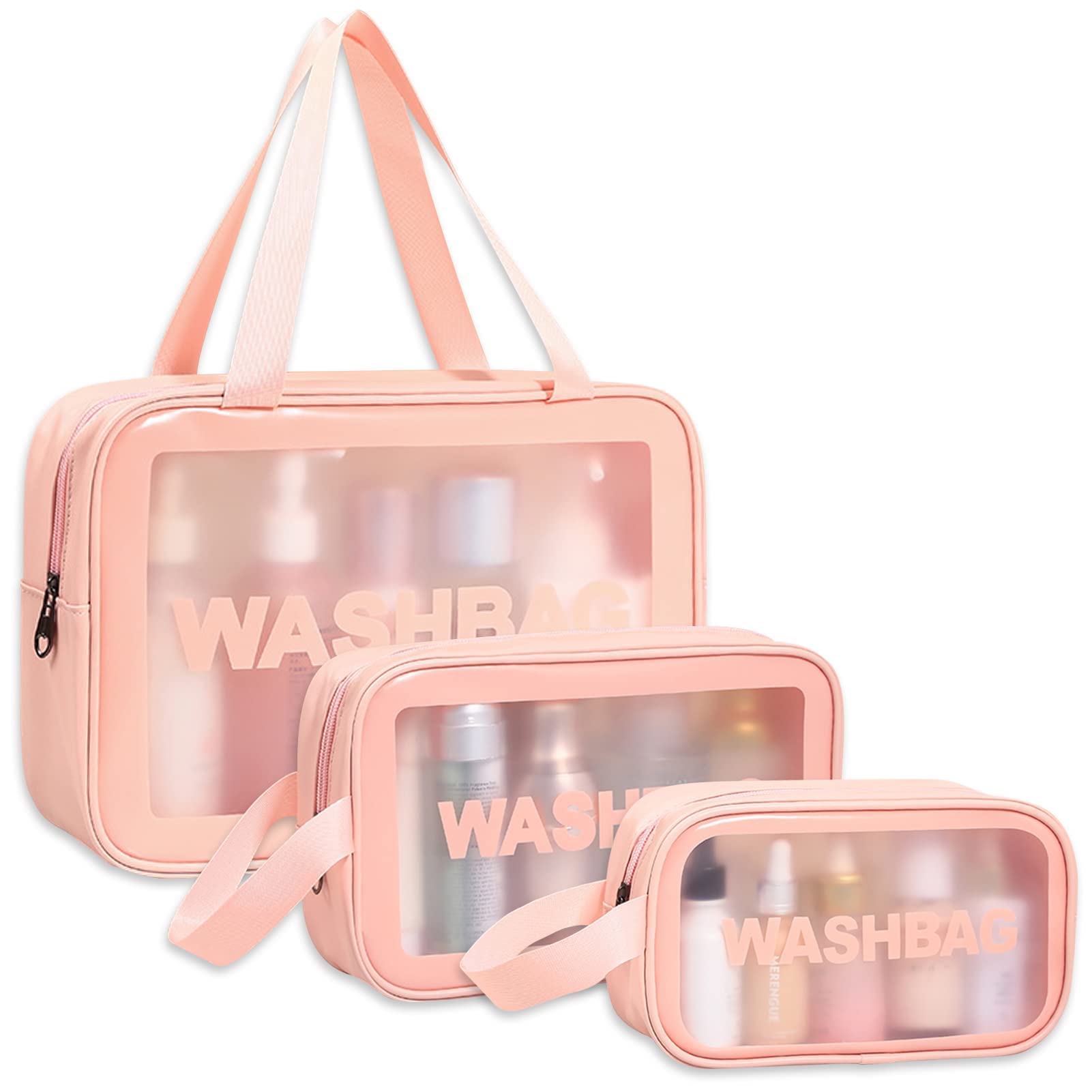 safesir Travel Toiletry Bag for Women Men - Translucent,Waterproof, Portable and Cute Makeup Cosmetic Bag Set, A-Pink-picture-43