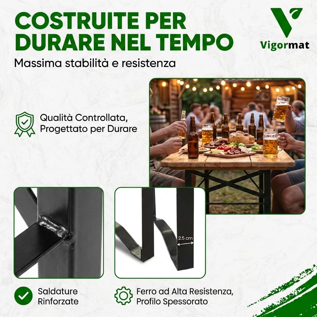 Set Gambe Pieghevoli per Tavolo in Metallo 73x53 cm, Struttura in Ferro con Kit Fissaggio Incluso - Gambe per Tavolo Birreria da Esterno per Giardino, Terrazza, Sagra (2 Gambe + Kit - Nero)