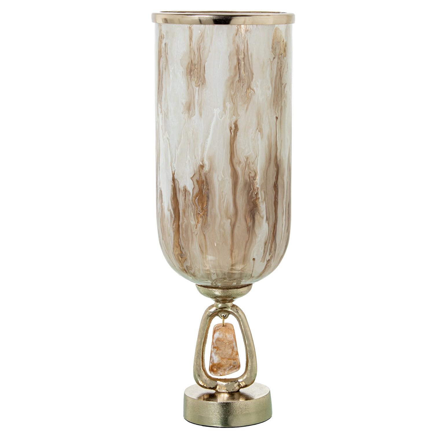 Vase en verre de luxe marbré blanc et marron avec finitions dorées pour une table élégante