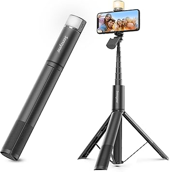Sensyne Selfie Stick with Light, Phone Tripod with 360 Rotatable Handle Compatible with Cellphones for Selfies/Photography/Video Calls/Live Stream/Content Creating Black