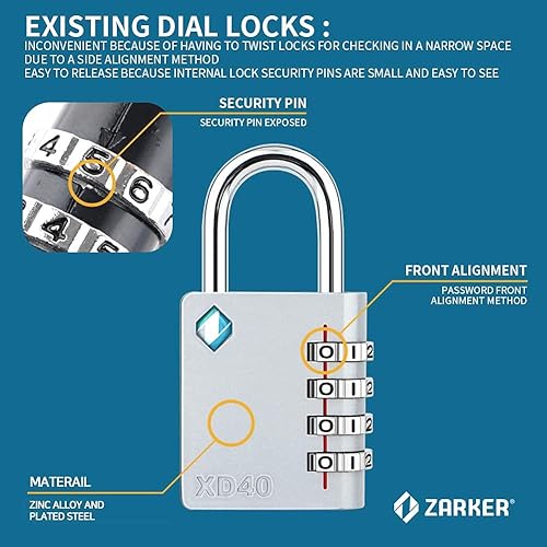 Miniatura 4 de XD40 - Candado de combinación de 4 dígitos para gimnasio, deportes, escuela y casilleros de empleados, al aire libre, caja de herramientas, estuche,