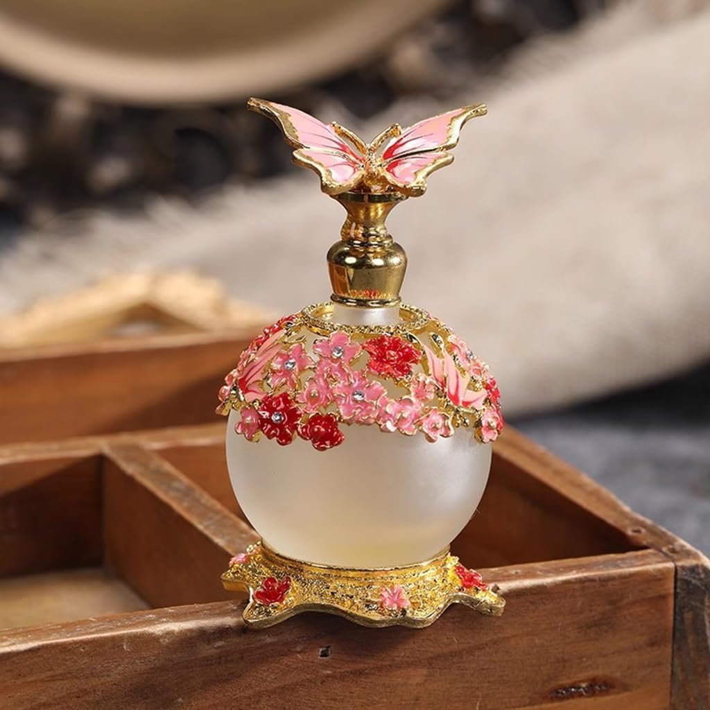 Butelka na perfumy w stylu vintage, pusta butelka, szkło 25 ml z osłoną motylkową