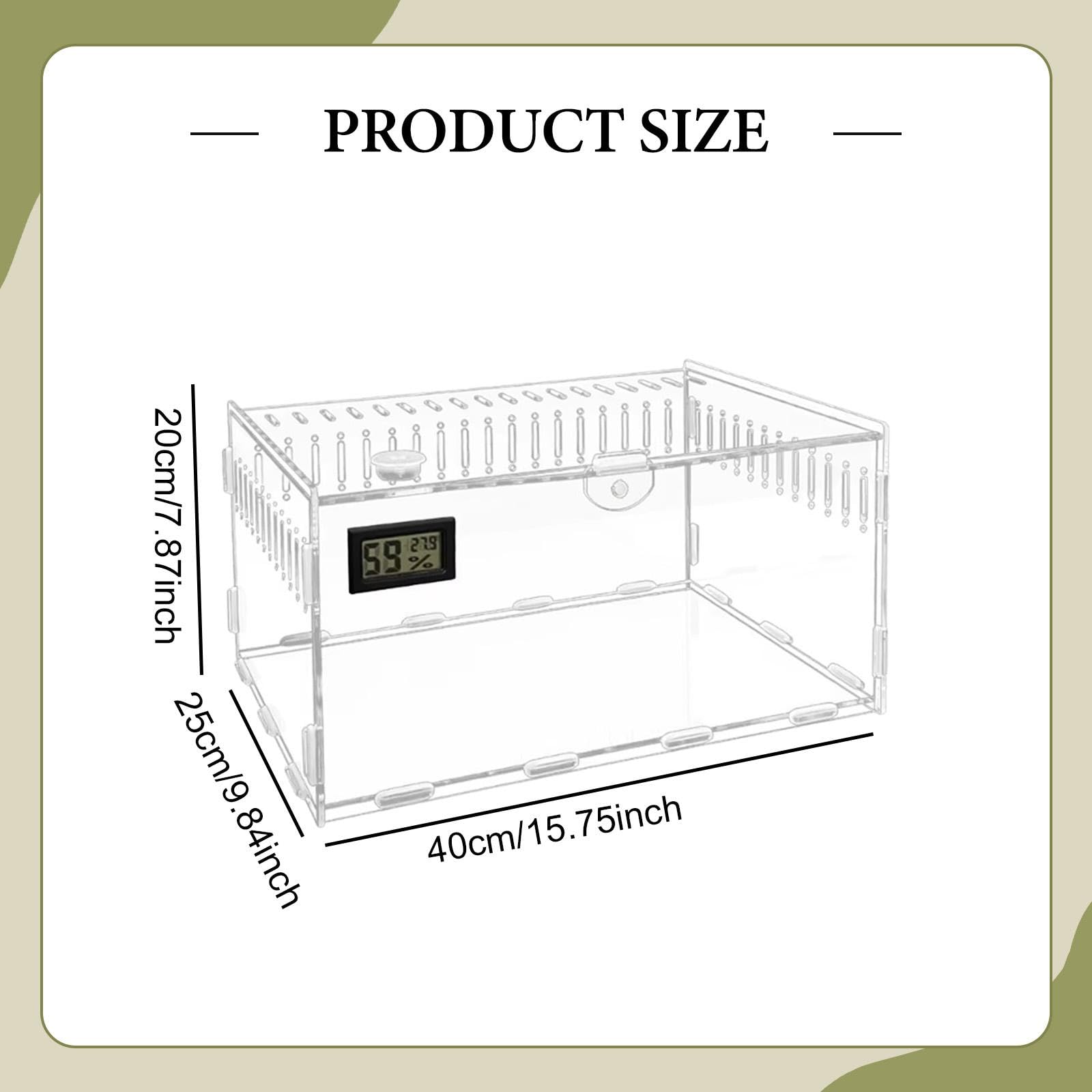 Terrario Acrílico para Reptiles, Contenedor Portátil, Hábitat para Anfibios como Serpientes Y Jerbos, L Size Single Grid