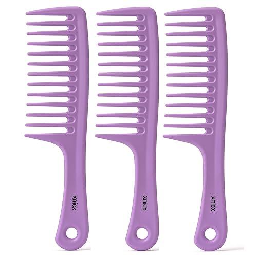 Miniatura 7 de Juego de 3 peines de dientes anchos, peine desenredante para cabello rizado, húmedo y grueso, peine de ducha, peine para desenredar el cabello,