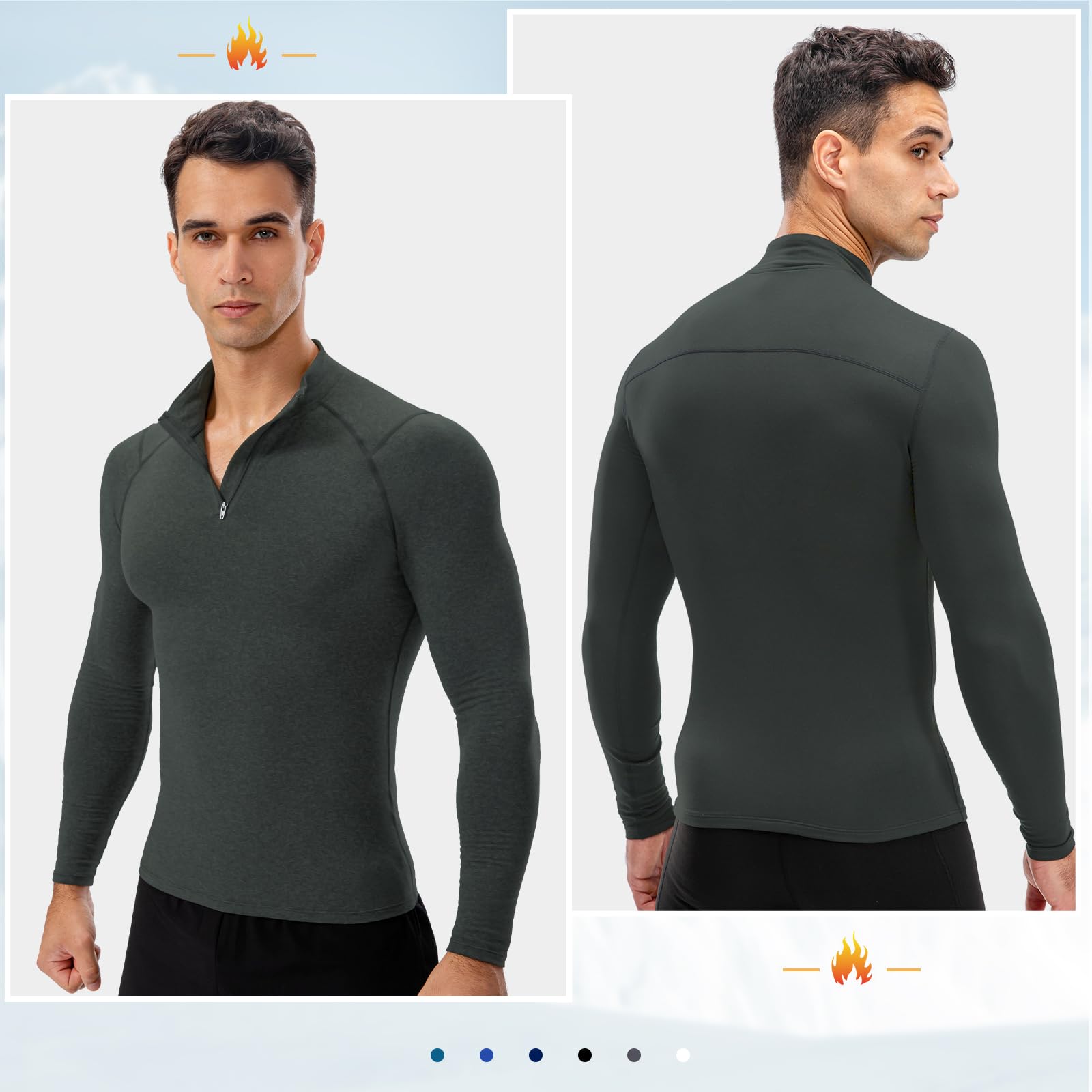 Thermounterwäsche Herren Oberteil 1/4 Zip Atmungsaktiv Skiunterwäsche Herren Langarm Weich Innenfleece Funktionsunterwäsche Männer Sport Gym Fitness Thermo Unterwäsche