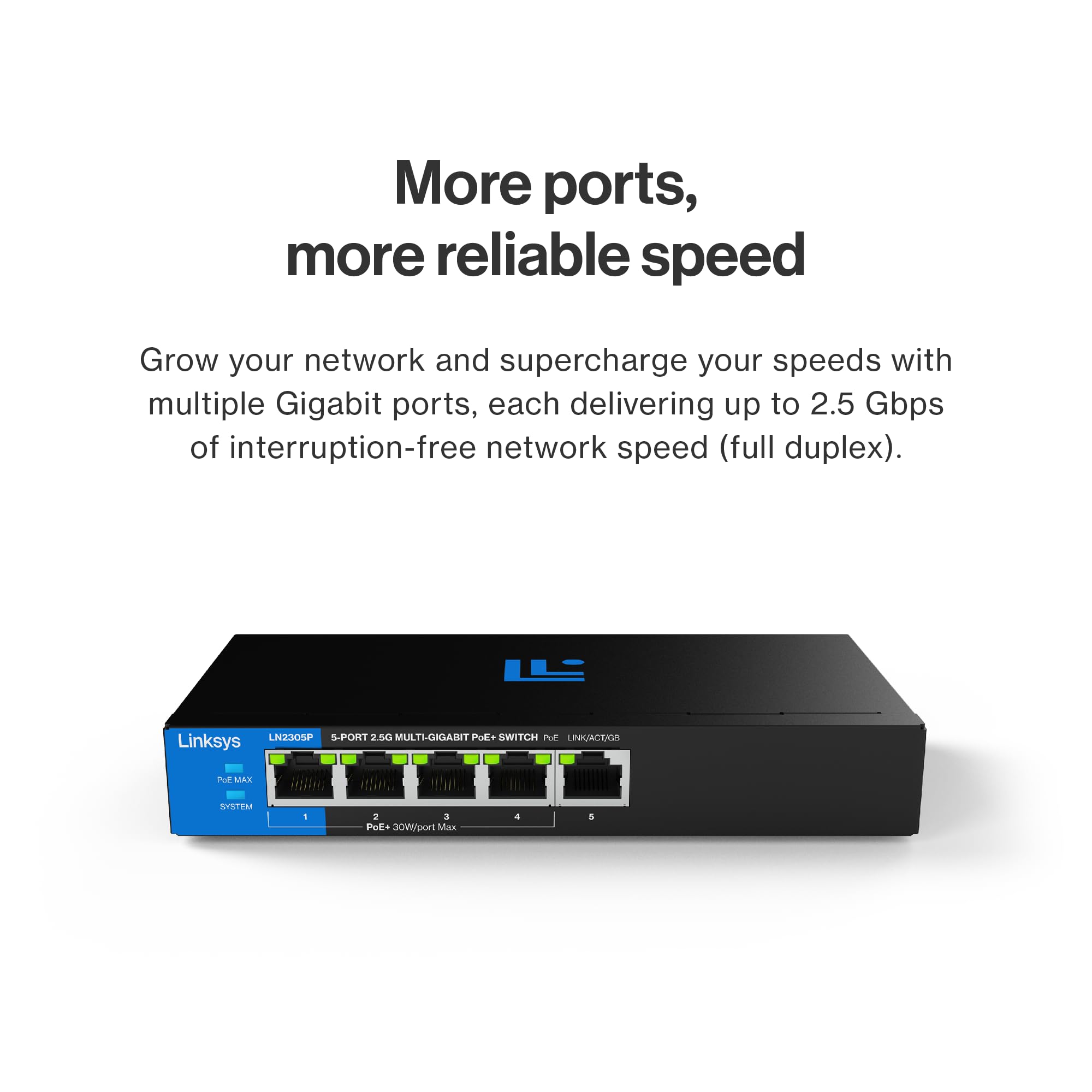 Linksys 5-Port, 2.5G Multi-Gig Unmanaged PoE+ Switch, Black - Image 4