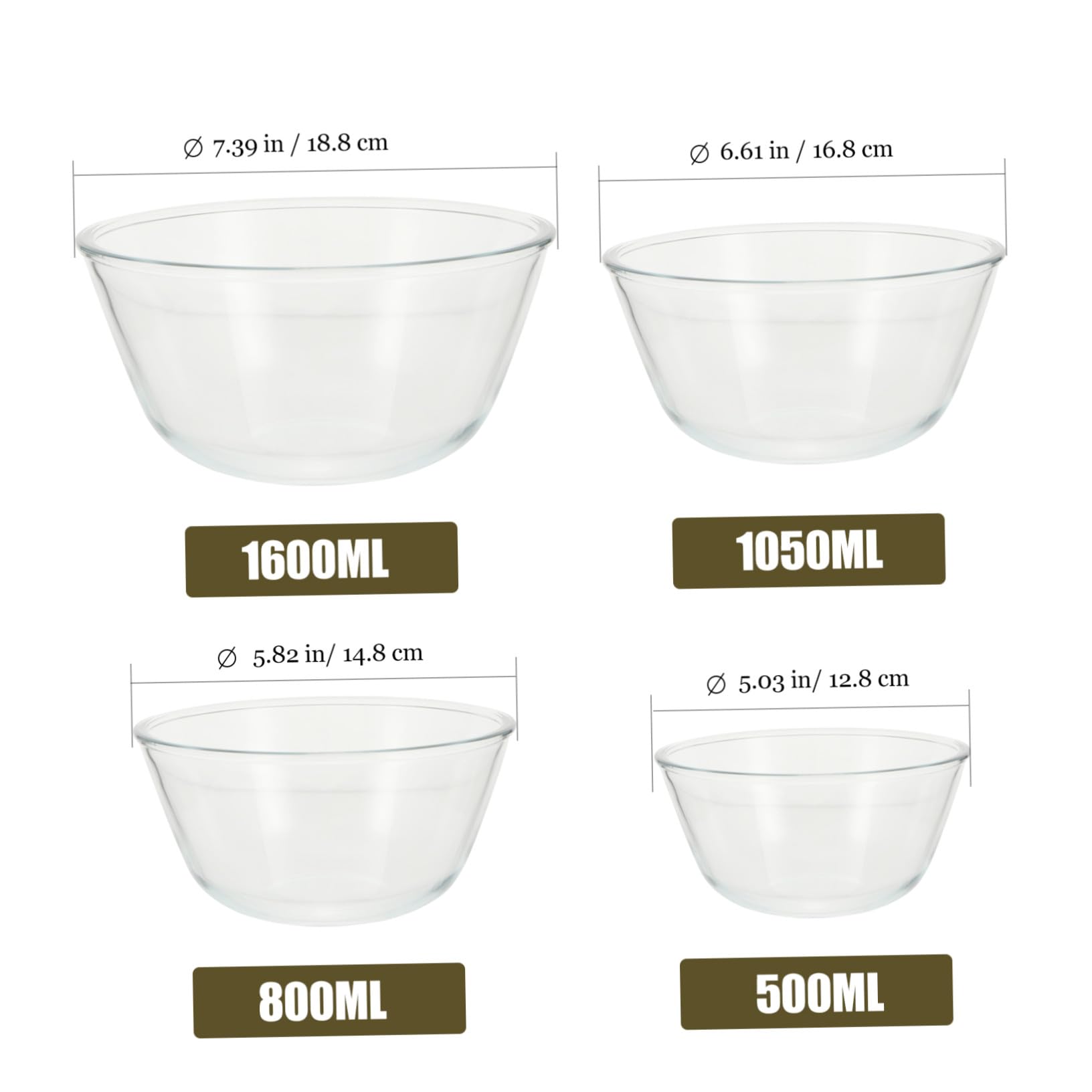 VALICLUD Transparente Salatschüsseln aus Hitze und Kältebeständigem Glas Glas Schüssel 4 Stück Verschiedene Größen bis 1600ml für Küche und Esszimmer