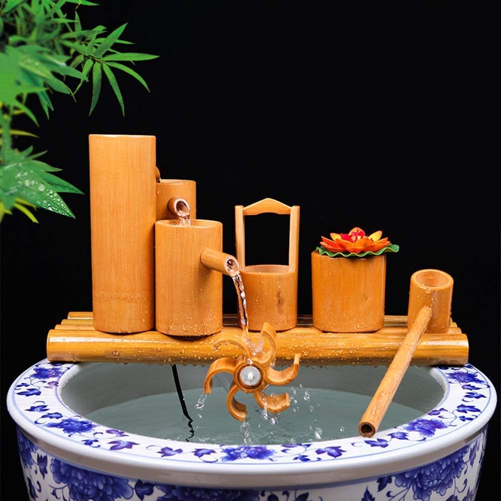 Bamboo Fountain Decor Water Spout with Pump Fountain Pump Arts Crafts Home Garden Decoration Waterfall Outdoor Japanese Garden Feature Sculptures Statues Artwork for Pond Fish Tank Courtyard