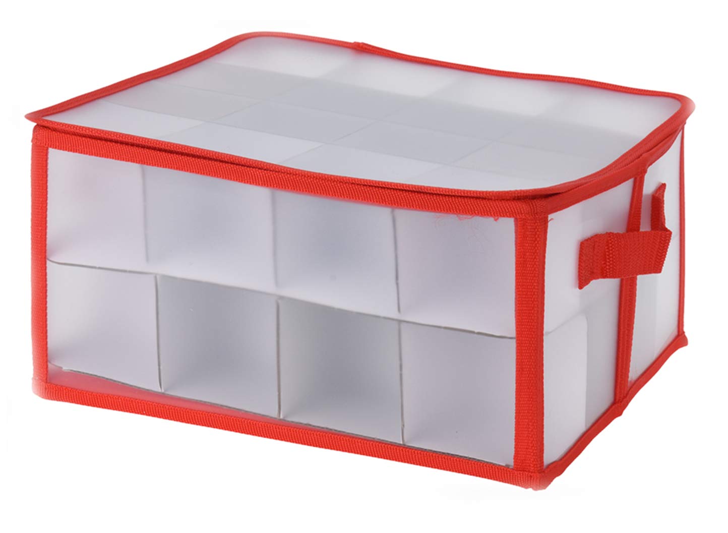 Relaxdays Weihnachtskugel-Aufbewahrungsbox, 3er Set – Je 32 Fächer, Transparent/rot
