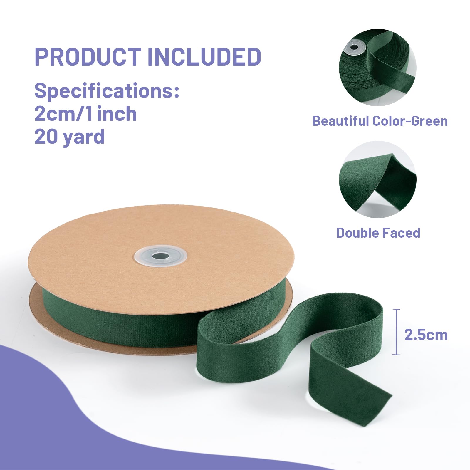 FAKILO Green Velvet Ribbon Double Faced 25mm x 18m(20 Yards) Green Ribbon for Christmas Tree Ornaments Wreath Gift Wrapping Bow Making and Wedding Decoration - Image 3