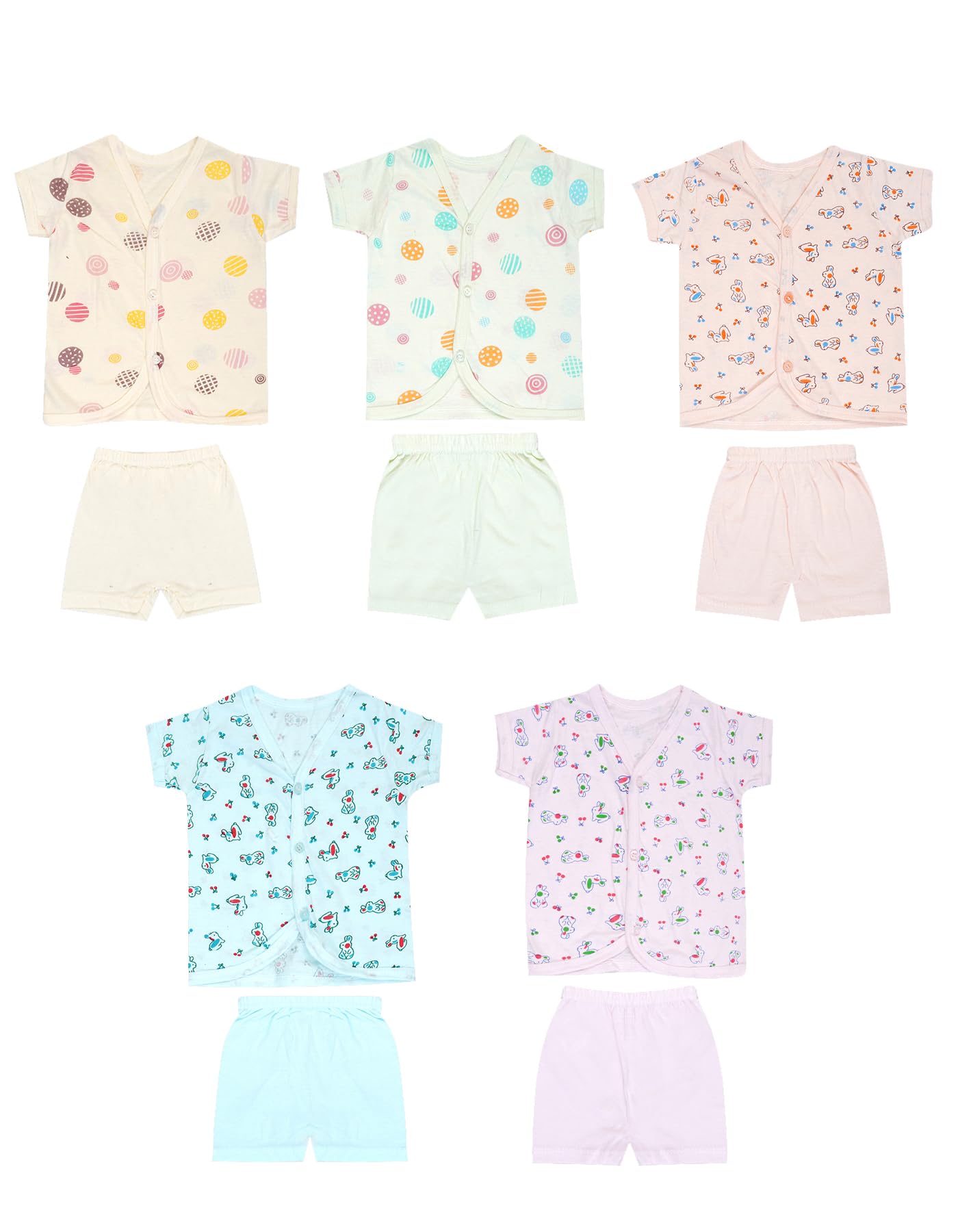 Breezeway ScreensBREEZEWAY Cotton New Born Baby Boys & Baby Girls Top And Bottom Set Half Sleeve Front Button Combo 0-6 Month Babies (Pack Of 5 Set, Multicolor)