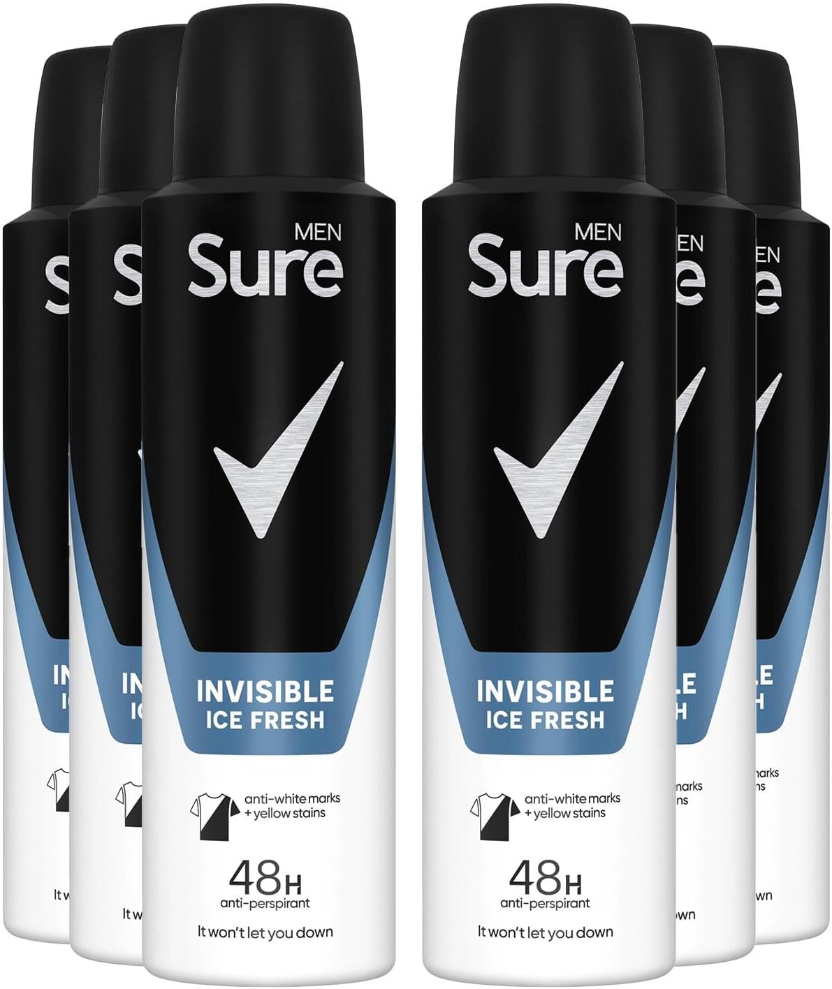 6 x 150ml Sure Men Invisible Ice Aerosol Anti-Perspirant Deodorant