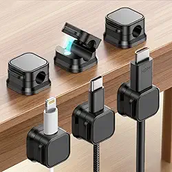 Pacote com 6 clipes de cabo adesivos magnéticos - organizador de cabos de mola para mesa, parede, carro e escritório - sistema de gerenciamento de fios