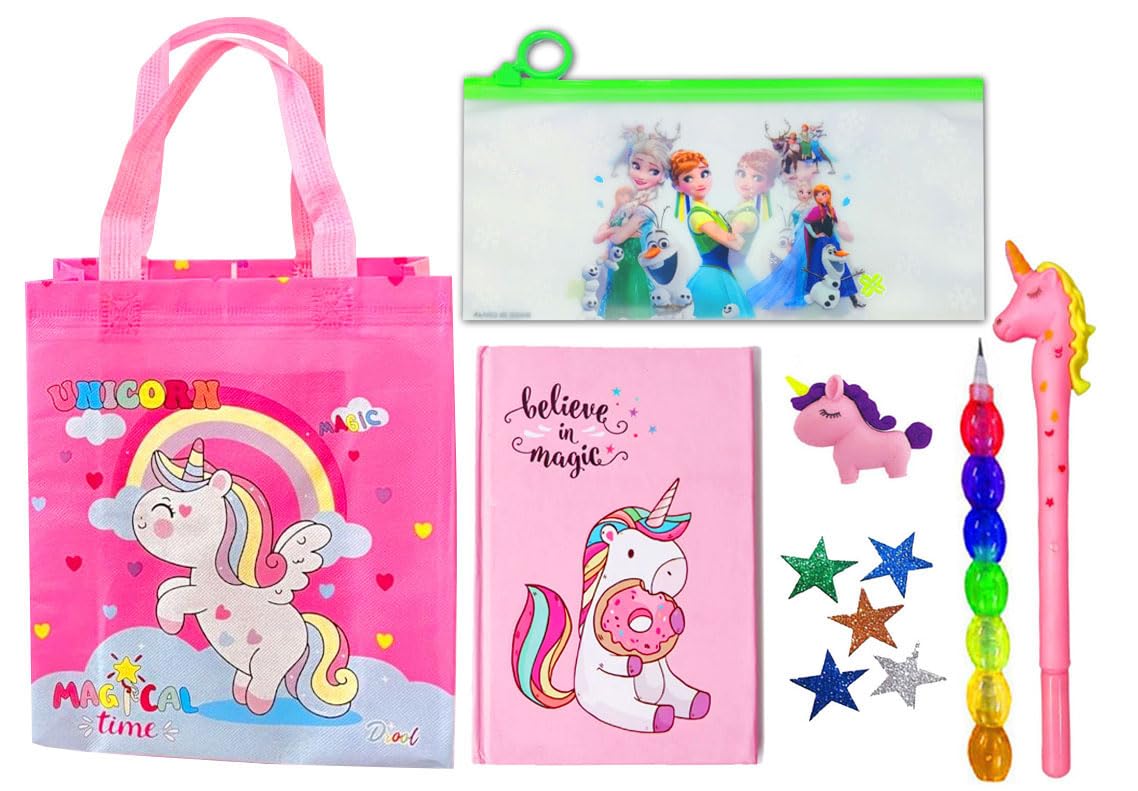 SHUDAUSHI Polyester Unicorn Theme,Unicorn Bag For Girls,Party Favor Gift Set For Girls,Unicorn Diary,Bag,Pen,Pencil,Pouch Gift Set Christmas Gift (Style 1,Frozen)-Pink (B0CL6TDC2F) Amazon Price History, Amazon Price Tracker