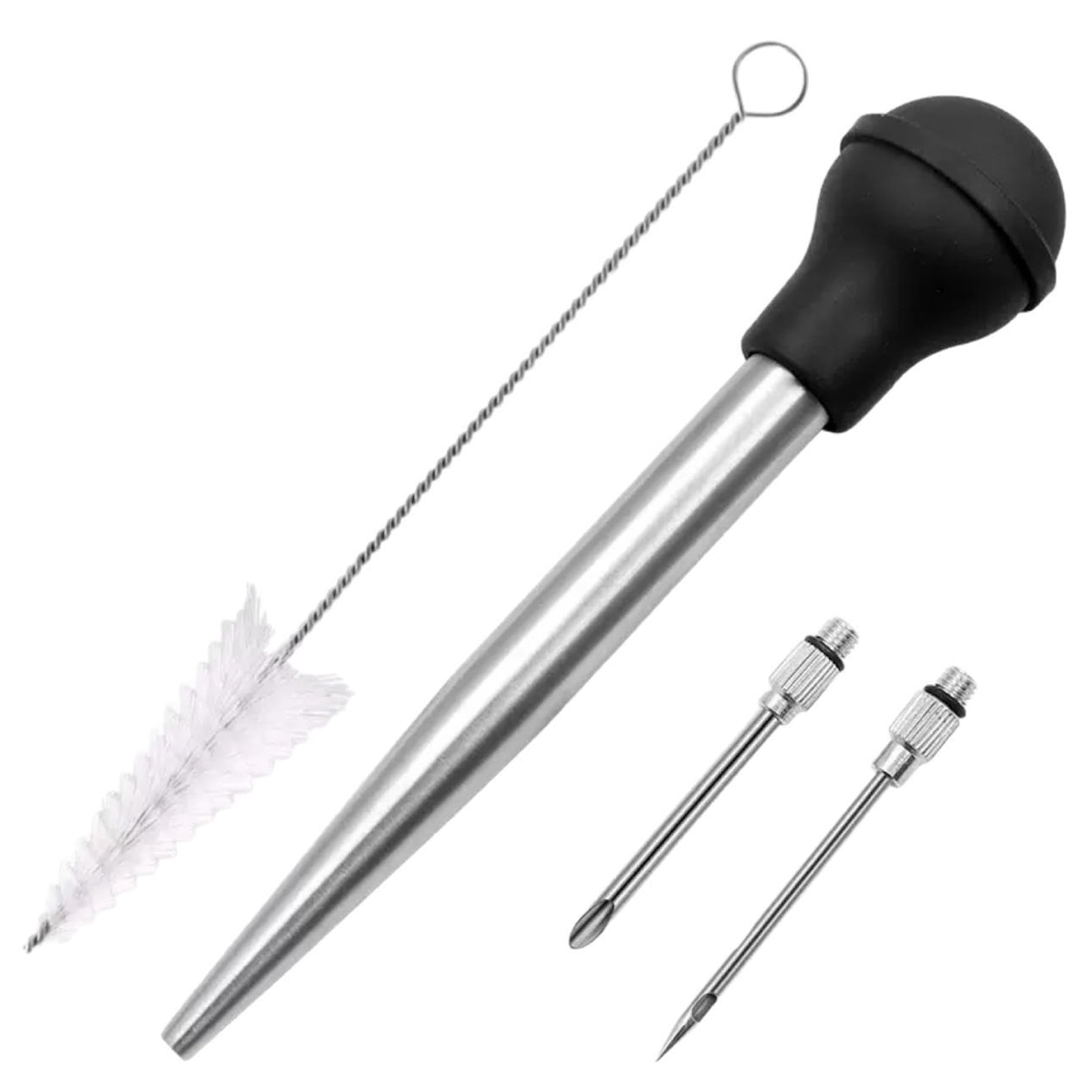 Otbushit Assorted Color 1 Set Turkey Baster Stainless Steel Turkey Baster Syringe With Silicone Pump Head, Includes Detachable Needles & Cleaning Brush, Meat Injector For Cooking