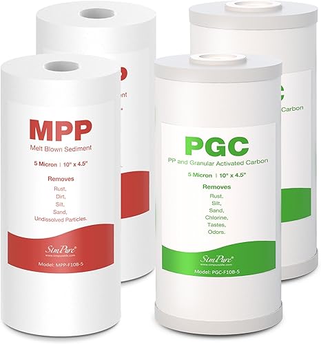 Miniatura 14 de SimPure Cartuchos de filtro de agua para toda la casa 5 micrones 20" x 4.5" PP+GAC+CTO Juego de filtros de carbono y sedimentos de 3 etapas