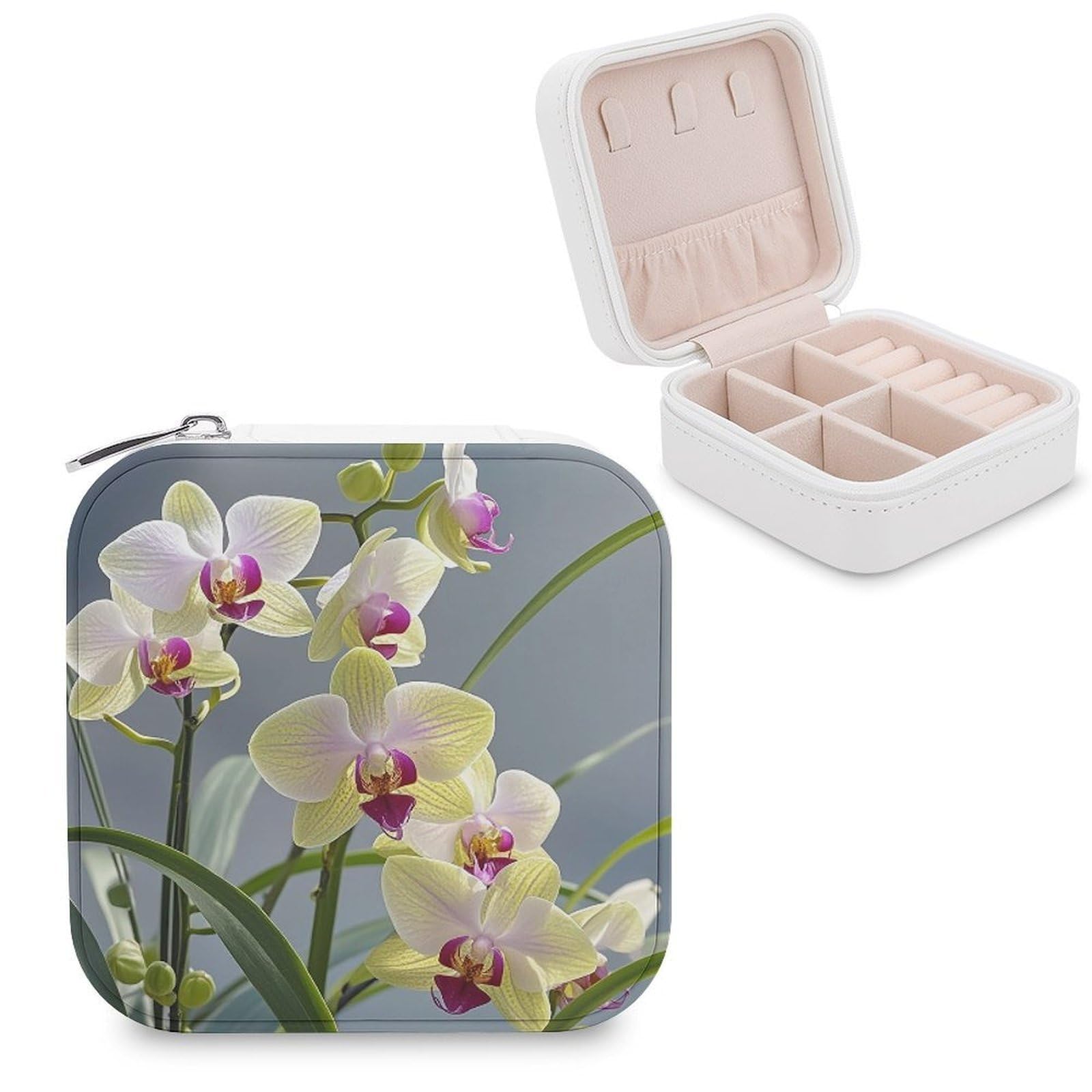 VstaDank Colorful Orchids Flower Jewelry Box Beautiful Portable Ring Boxes Cute Large-Capacity Jewelry Case Jewelry Organizer for Mothers Gifts for Earrings Rings Hand Bracelet