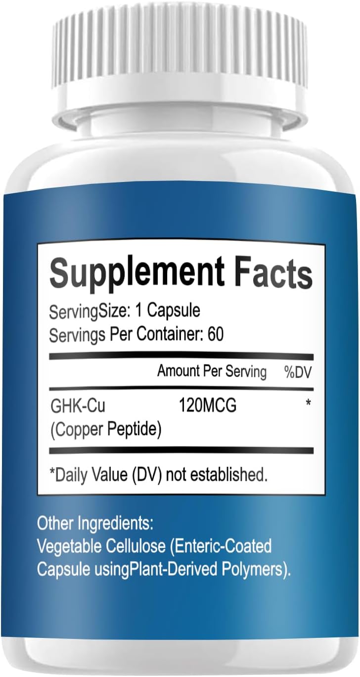 GHK-Cu Copper Peptide Supplement, 120mcg Vegan & Gluten-Free Delayed-Release Supplement Capsules for Skin & Hair - 60 ct