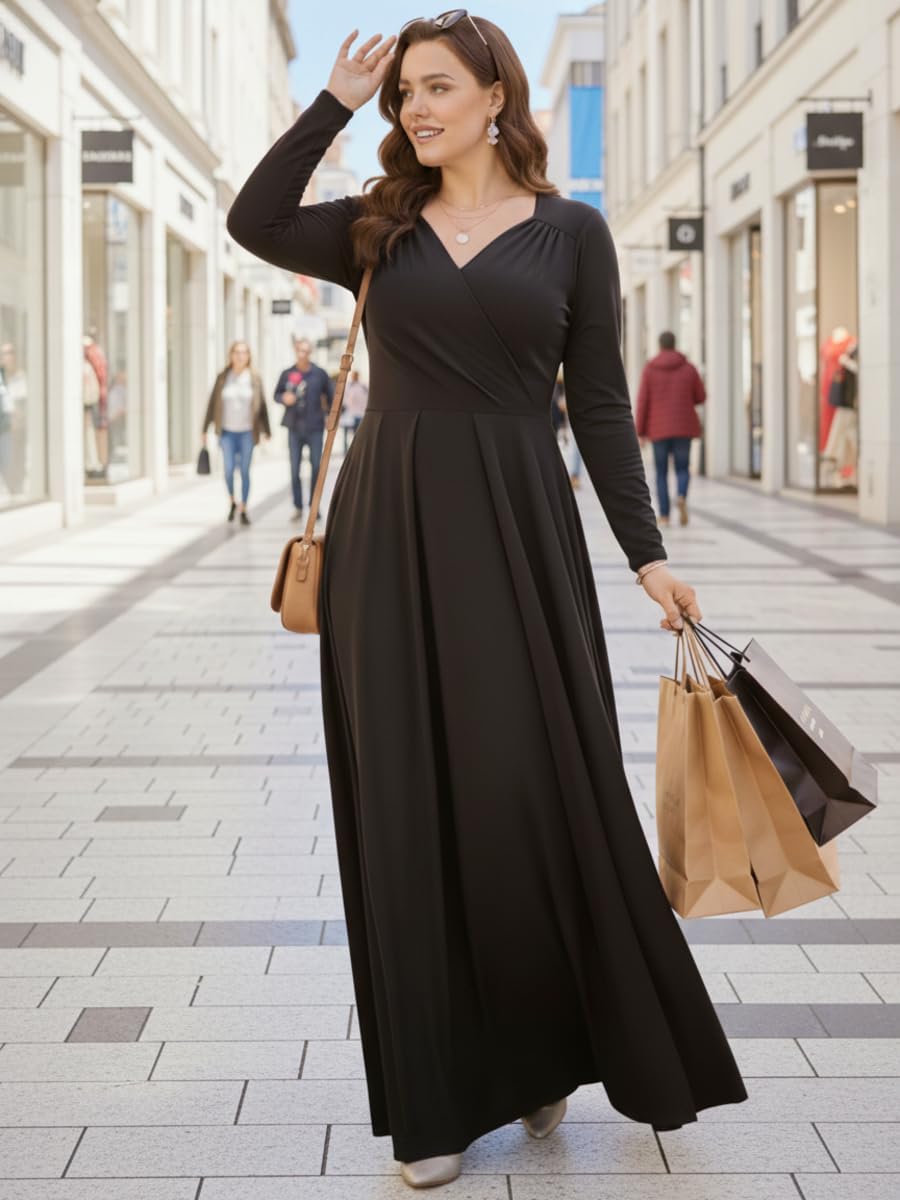 KOH KOH Womens Long Sleeve Empire Cocktail Elegant Evening Versatile Maxi Dress - Image 4