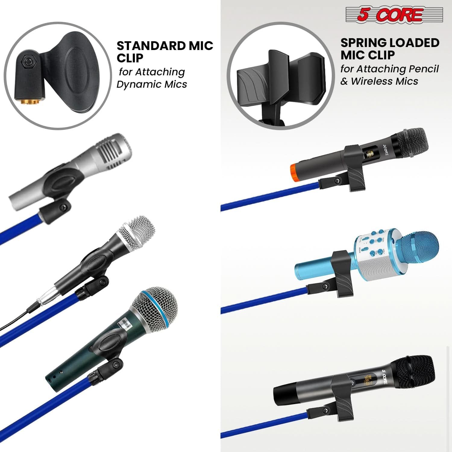 5 Core Mic Stand Floor Pair Universal Height Adjustable 72" Tripod Microphone Stands w Extending Telescoping Boom Arm - MS 080 D-BLU 2PCS