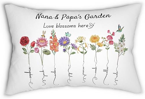 Regalo personalizado para abuela o mamá con nombres de niños o nietos y flores de nacimiento, almohada personalizada regalo para abuela para