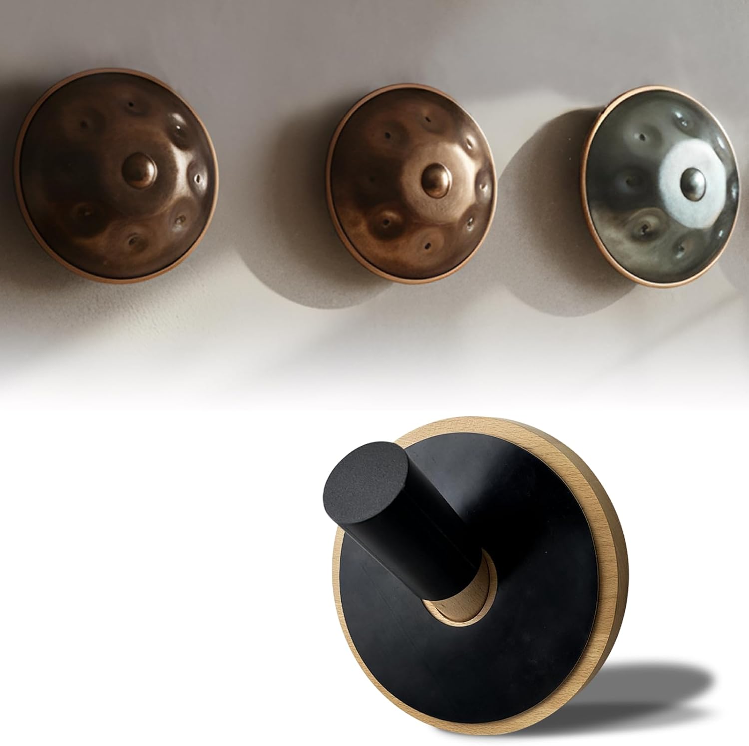 Handpan Drum Wall Mount, Wooden Steel Tongue Drums Hanger with Rubber Buffers, Ideal Display & Storage for Percussionists