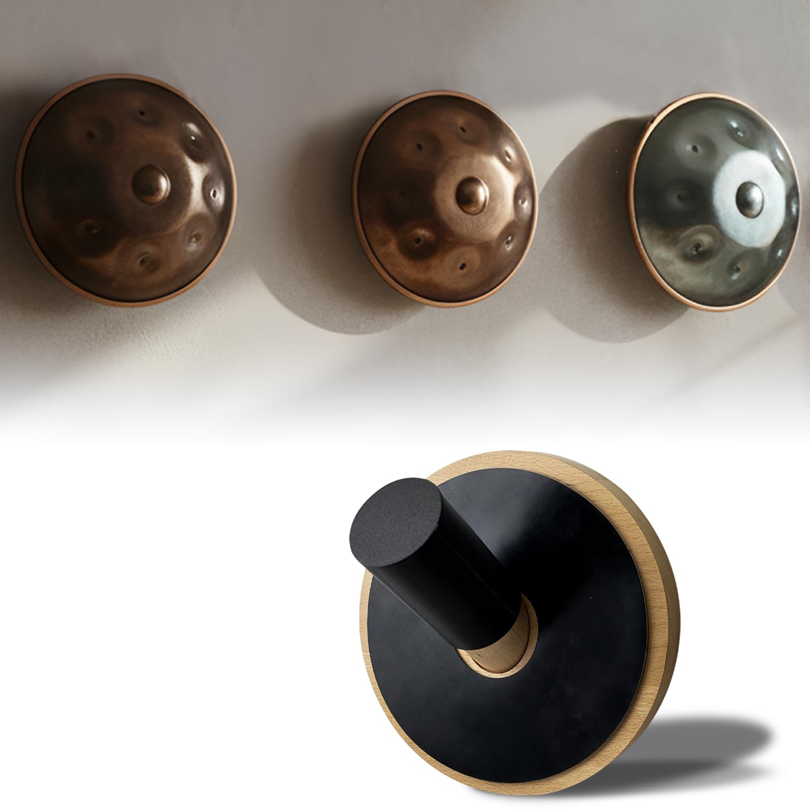 Handpan Drum Wandhalterung, Holz Stahl Zungentrommeln Aufhänger mit Gummipuffern, Ideales Display & Aufbewahrung für Percussionisten