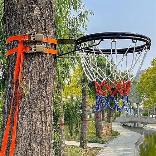 Image of LPLYAA Basketball Hoop, 18 Inch Double Ring Basketball Rim Replacement for Pool, Tree & Pole, Heavy Duty Wall Mount and Goals with Adjustable Strap & Nylon Net